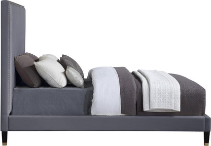 Meridian Furniture - Harlie Grey Velvet Full Bed - HarlieGrey-F veiw 4