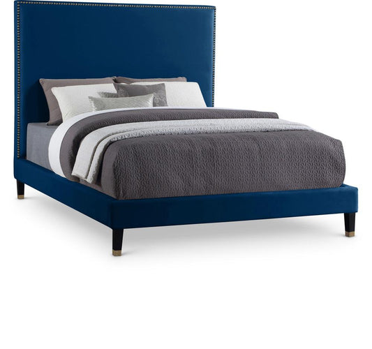 Meridian Furniture - Harlie Navy Velvet King Bed - HarlieNavy-K veiw 1