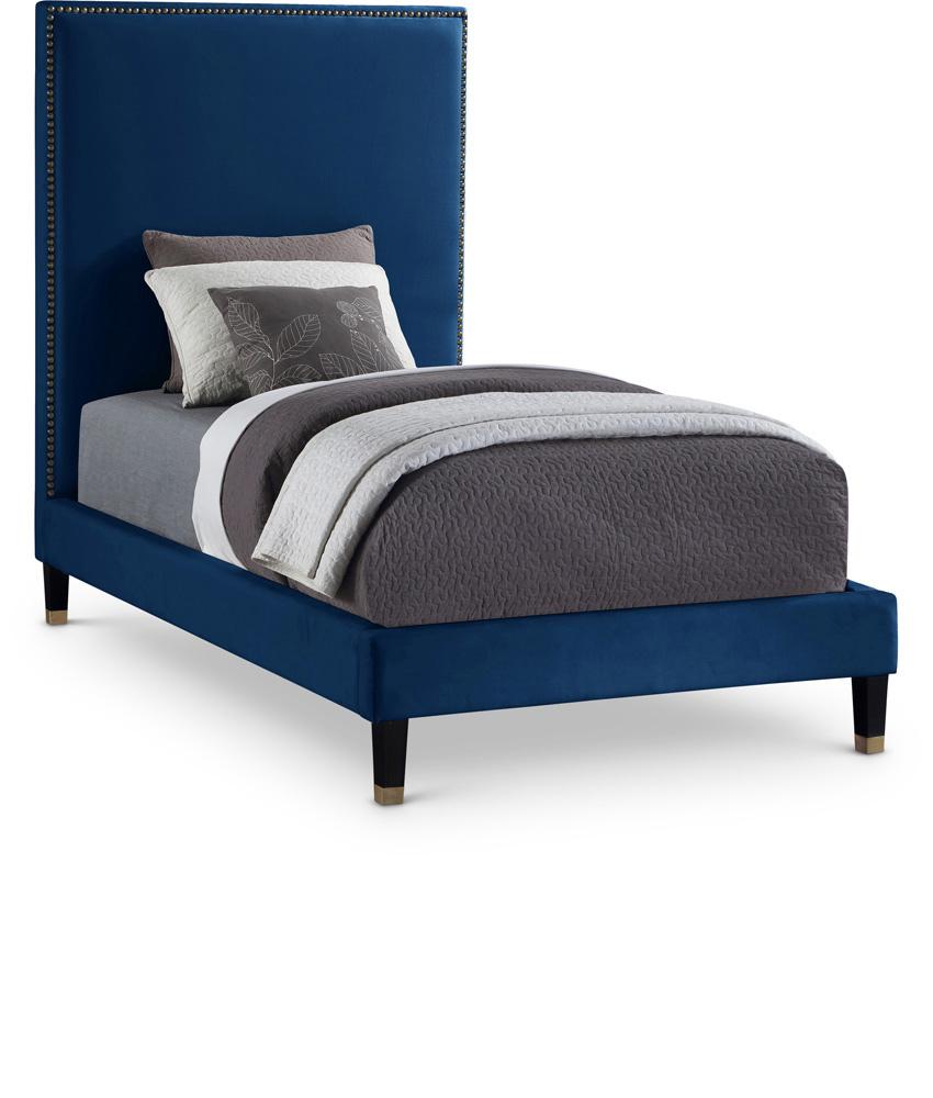 Meridian Furniture - Harlie Navy Velvet Twin Bed - HarlieNavy-T veiw 1
