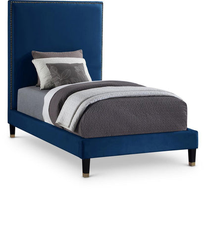 Meridian Furniture - Harlie Navy Velvet Twin Bed - HarlieNavy-T veiw 1