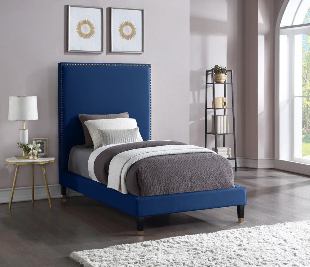Meridian Furniture - Harlie Navy Velvet Twin Bed - HarlieNavy-T veiw 2