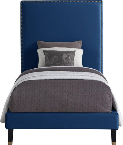 Meridian Furniture - Harlie Navy Velvet Twin Bed - HarlieNavy-T veiw 3