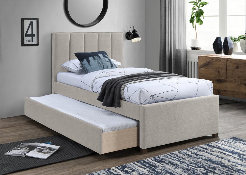 Meridian Furniture - Harper Beige Linen Textured Fabric Twin Trundle Bed - HarperBeige-T veiw 2