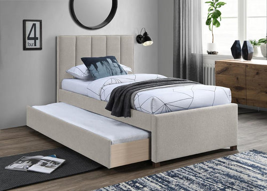 Meridian Furniture - Harper Beige Linen Textured Fabric Twin Trundle Bed - HarperBeige-T veiw 2