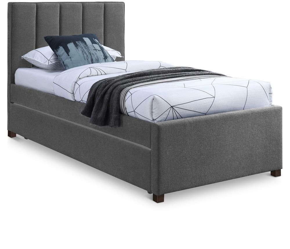 Meridian Furniture - Harper Grey Linen Textured Fabric Twin Trundle Bed - HarperGrey-T veiw 1