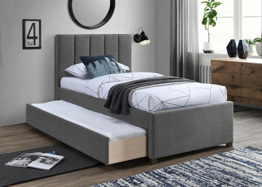 Meridian Furniture - Harper Grey Linen Textured Fabric Twin Trundle Bed - HarperGrey-T veiw 2