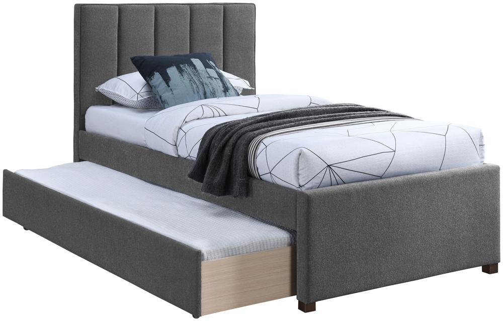 Meridian Furniture - Harper Grey Linen Textured Fabric Twin Trundle Bed - HarperGrey-T veiw 3