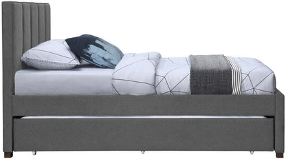 Meridian Furniture - Harper Grey Linen Textured Fabric Twin Trundle Bed - HarperGrey-T veiw 5