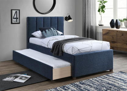 Meridian Furniture - Harper Navy Linen Textured Fabric Twin Trundle Bed - HarperNavy-T veiw 2