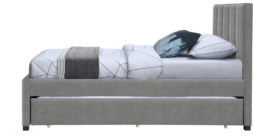 Meridian Furniture - Hudson Grey Vegan Leather Twin Trundle Bed - HudsonGrey-T veiw 4