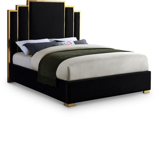 Meridian Furniture - Hugo Black Velvet King Bed - HugoBlack-K veiw 1