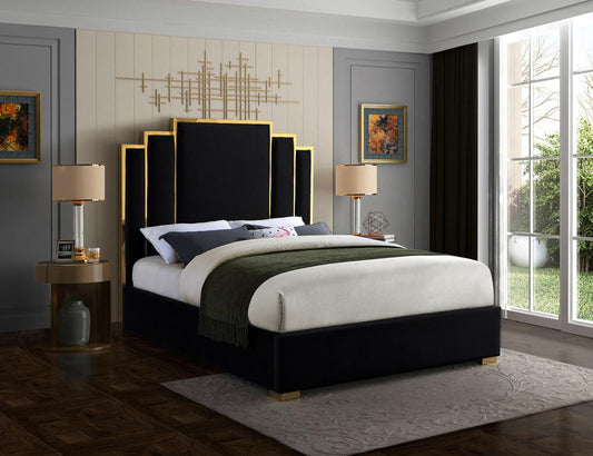 Meridian Furniture - Hugo Black Velvet Queen Bed - HugoBlack-Q veiw 2