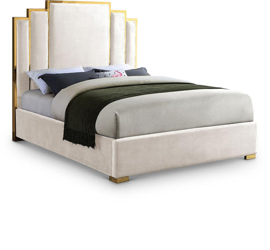 Meridian Furniture - Hugo Cream Velvet King Bed - HugoCream-K veiw 1