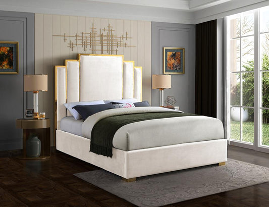 Meridian Furniture - Hugo Cream Velvet King Bed - HugoCream-K veiw 2