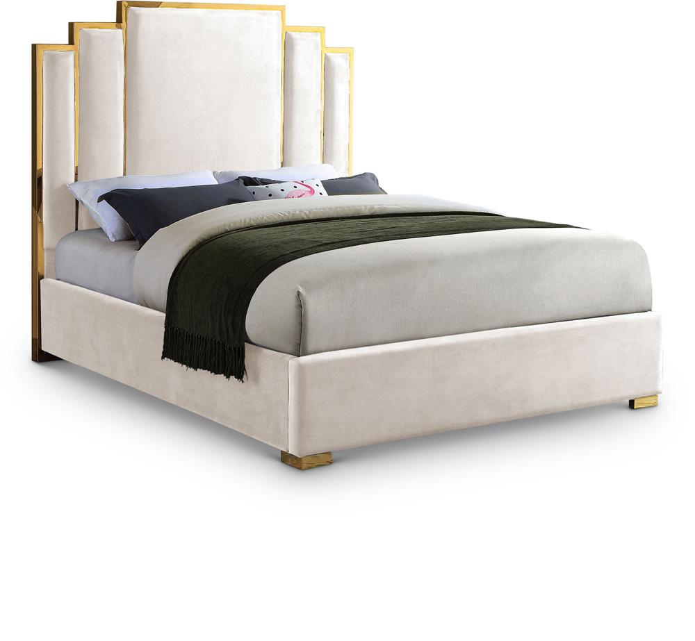 Meridian Furniture - Hugo Cream Velvet Queen Bed - HugoCream-Q veiw 1