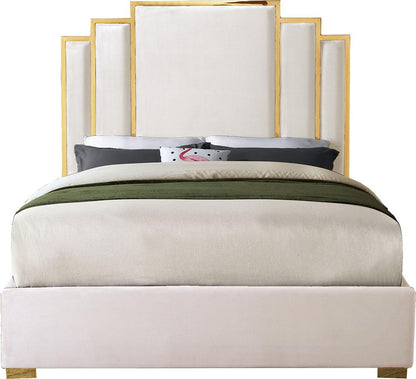 Meridian Furniture - Hugo Cream Velvet Queen Bed - HugoCream-Q veiw 3