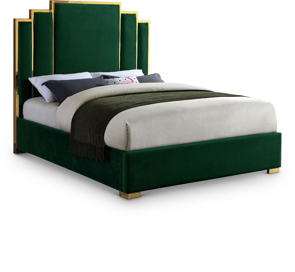 Meridian Furniture - Hugo Green Velvet Queen Bed - HugoGreen-Q veiw 1