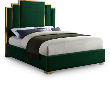 Meridian Furniture - Hugo Green Velvet Queen Bed - HugoGreen-Q veiw 1