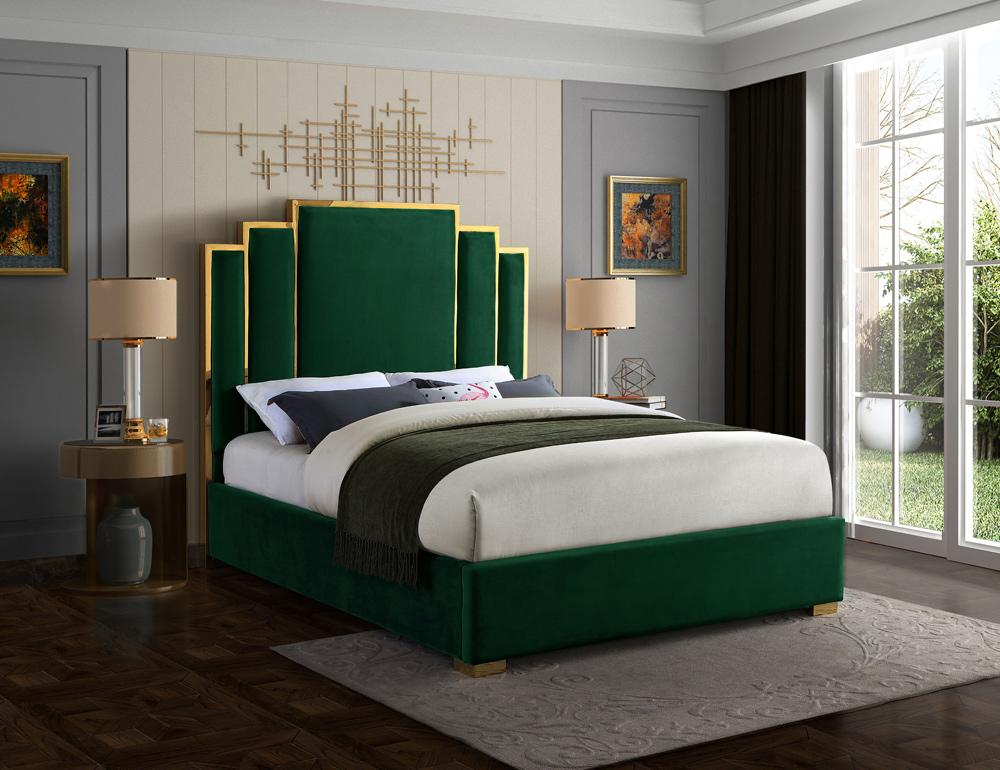 Meridian Furniture - Hugo Green Velvet Queen Bed - HugoGreen-Q veiw 2