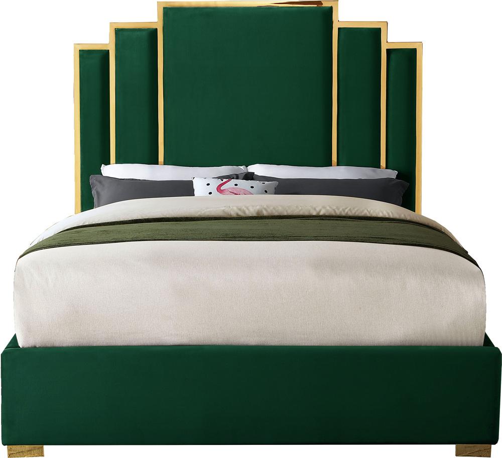 Meridian Furniture - Hugo Green Velvet Queen Bed - HugoGreen-Q veiw 3