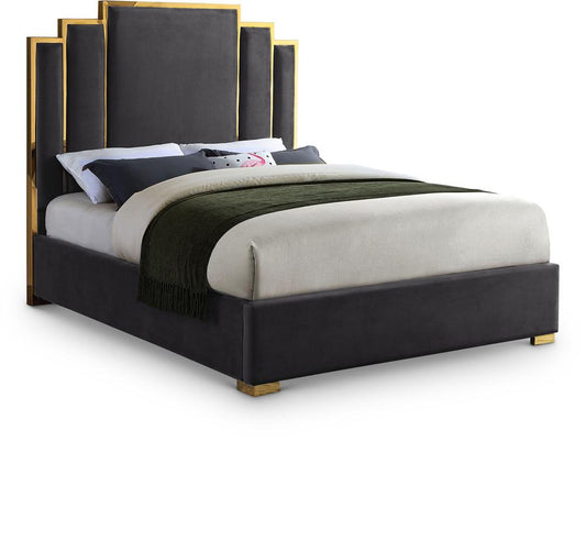 Meridian Furniture - Hugo Grey Velvet King Bed - HugoGrey-K veiw 1