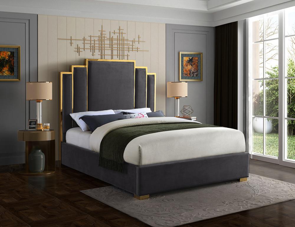 Meridian Furniture - Hugo Grey Velvet King Bed - HugoGrey-K veiw 2