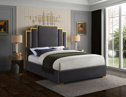 Meridian Furniture - Hugo Grey Velvet King Bed - HugoGrey-K veiw 2