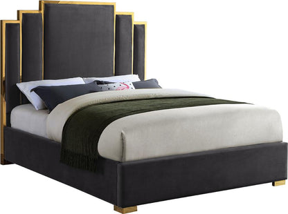 Meridian Furniture - Hugo Grey Velvet Queen Bed - HugoGrey-Q veiw 2
