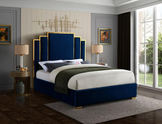 Meridian Furniture - Hugo Navy Velvet King Bed - HugoNavy-K veiw 2