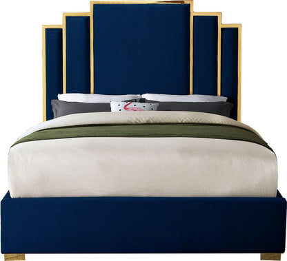 Meridian Furniture - Hugo Navy Velvet Queen Bed - HugoNavy-Q veiw 3