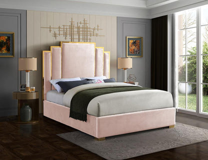 Meridian Furniture - Hugo Pink Velvet King Bed - HugoPink-K veiw 2