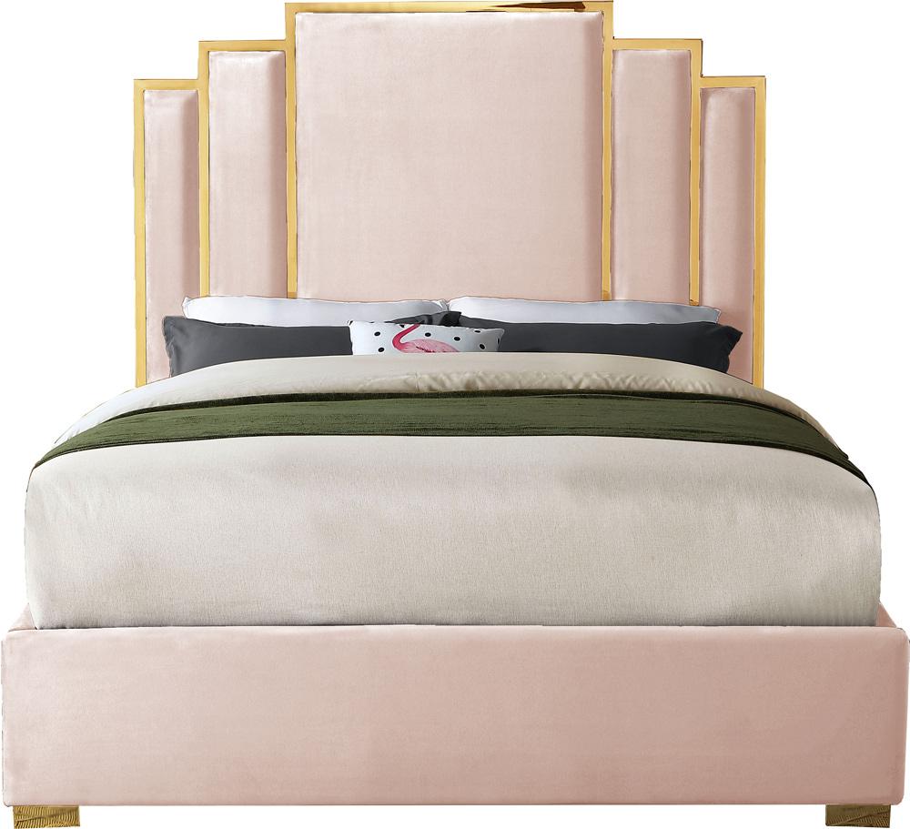 Meridian Furniture - Hugo Pink Velvet King Bed - HugoPink-K veiw 3