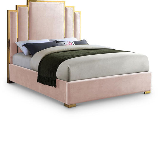 Meridian Furniture - Hugo Pink Velvet Queen Bed - HugoPink-Q veiw 1
