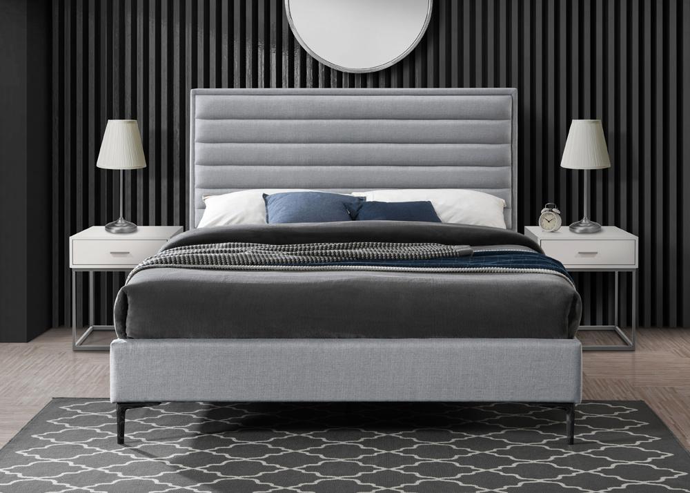 Meridian Furniture - Hunter Grey Linen Textured Queen Bed - HunterGrey-Q veiw 4