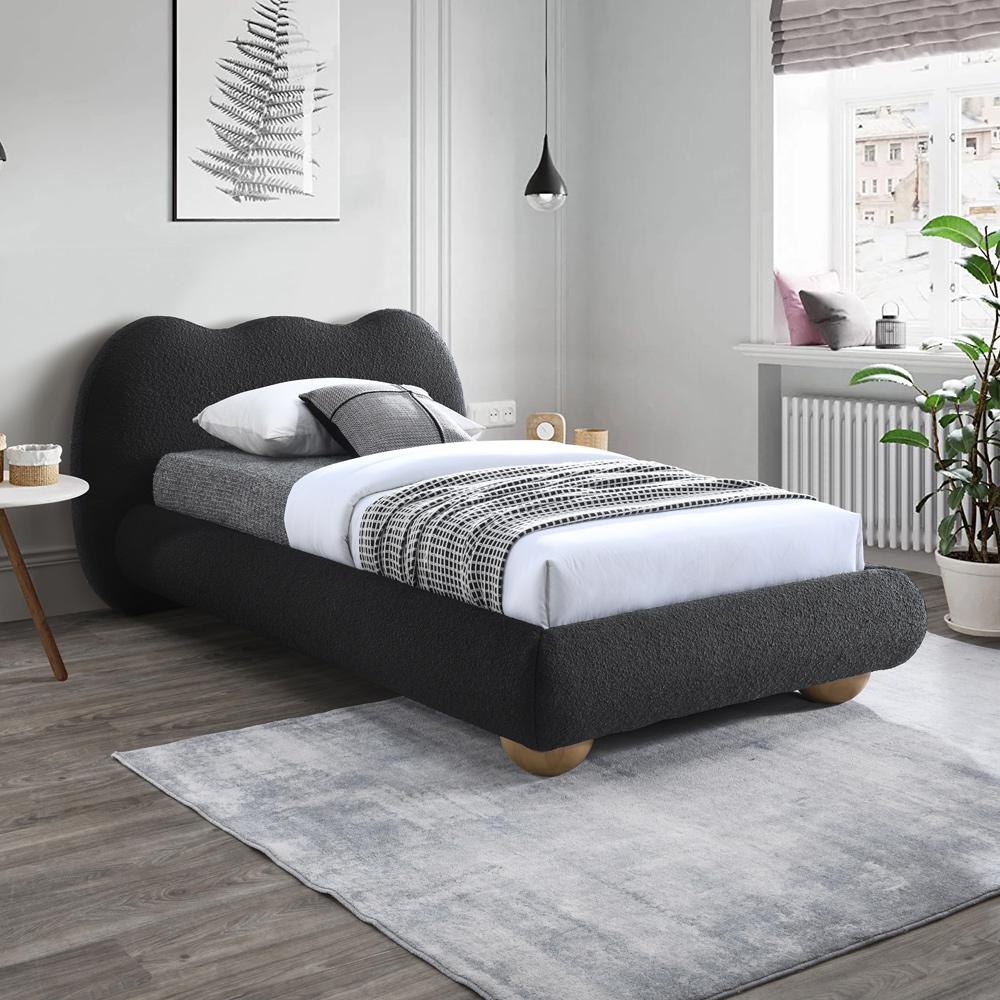 Meridian Furniture - Hyde Black Boucle Fabric Twin Bed - HydeBlack-T veiw 3