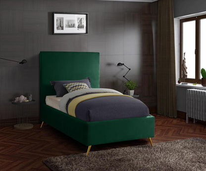 Meridian Furniture - Jasmine Green Velvet Twin Bed - JasmineGreen-T veiw 2