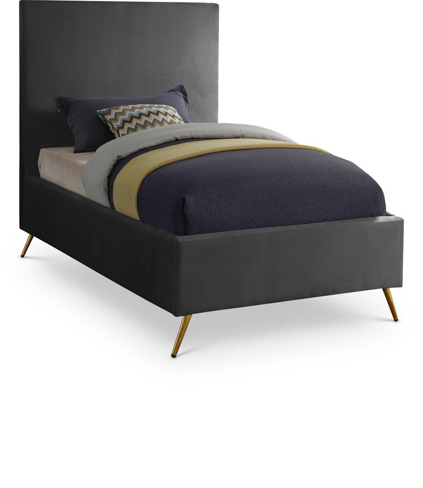 Meridian Furniture - Jasmine Grey Velvet Twin Bed - JasmineGrey-T veiw 1