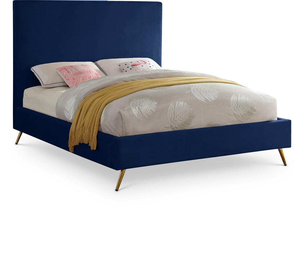 Meridian Furniture - Jasmine Navy Velvet Full Bed - JasmineNavy-F veiw 1