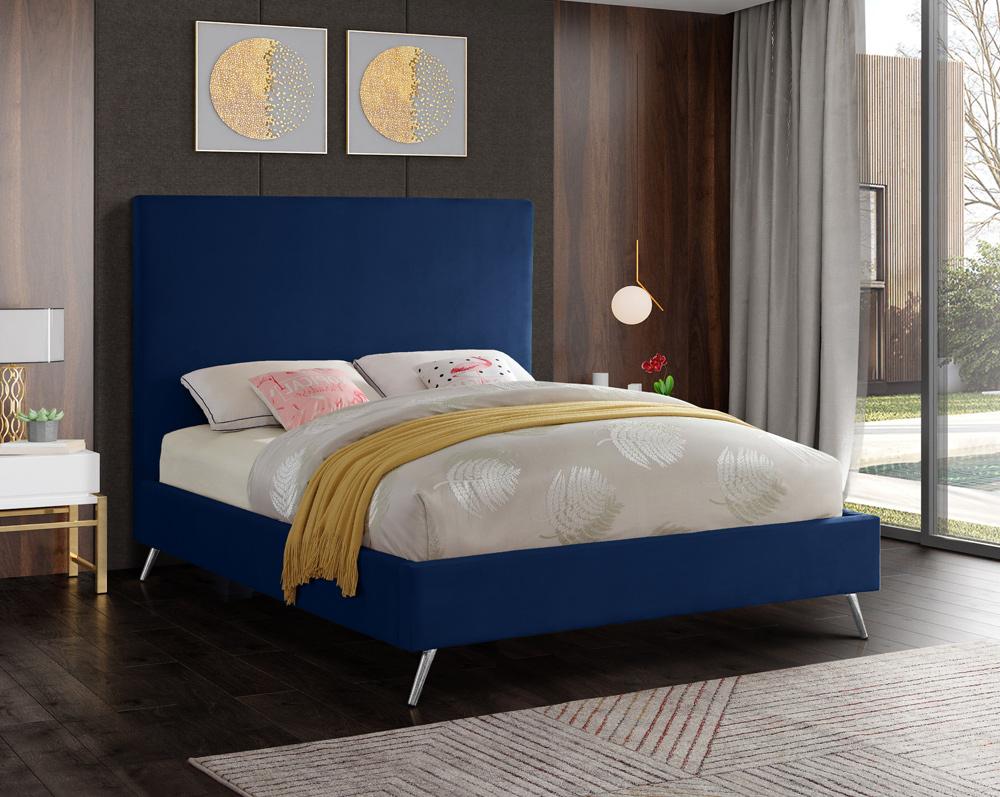 Meridian Furniture - Jasmine Navy Velvet Full Bed - JasmineNavy-F veiw 3