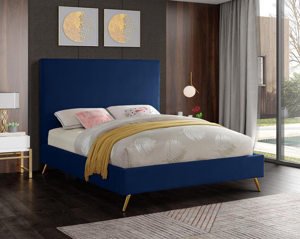 Meridian Furniture - Jasmine Navy Velvet Full Bed - JasmineNavy-F veiw 4