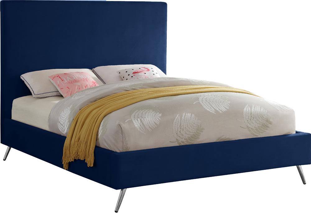 Meridian Furniture - Jasmine Navy Velvet King Bed - JasmineNavy-K veiw 2