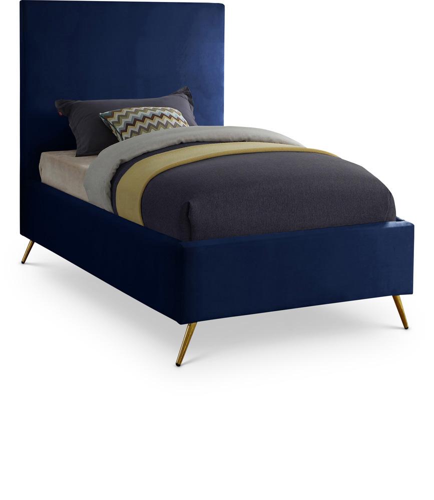 Meridian Furniture - Jasmine Navy Velvet Twin Bed - JasmineNavy-T veiw 1