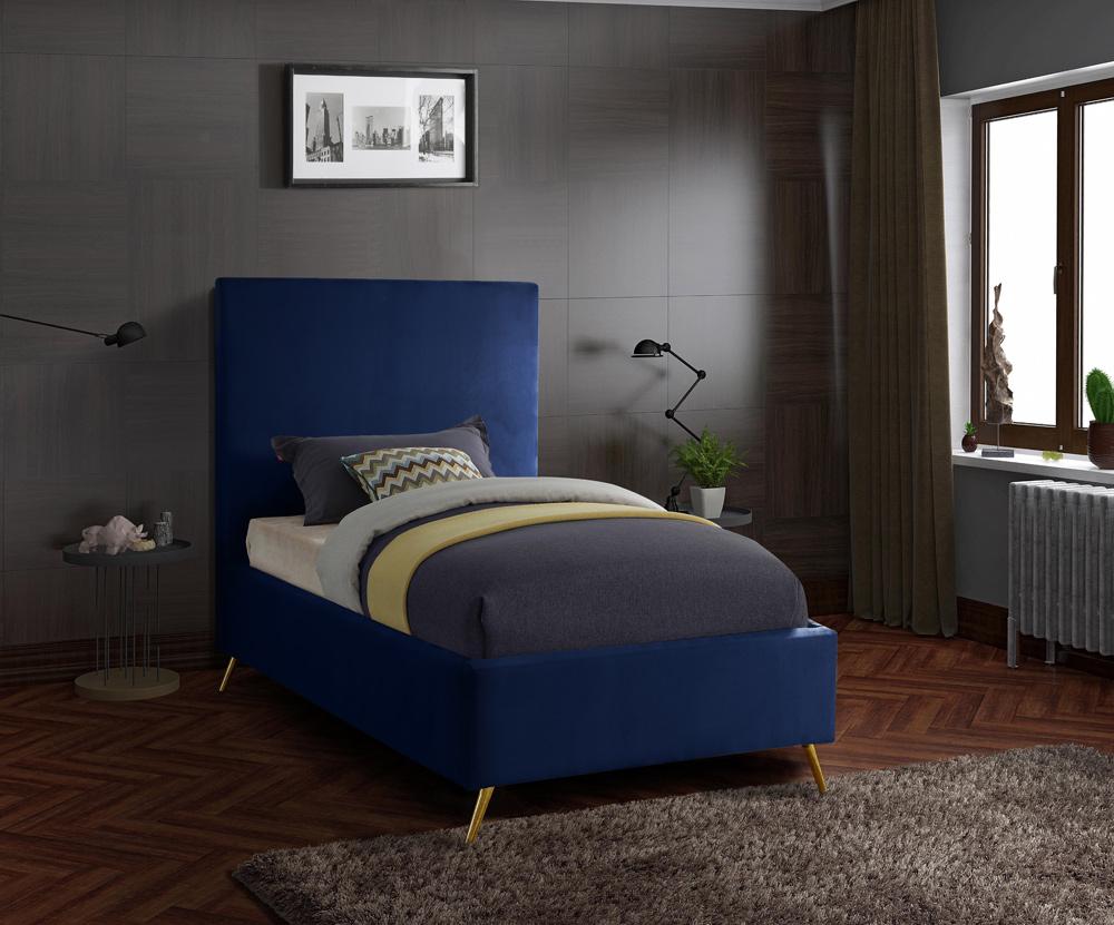 Meridian Furniture - Jasmine Navy Velvet Twin Bed - JasmineNavy-T veiw 2