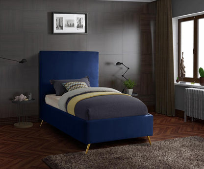 Meridian Furniture - Jasmine Navy Velvet Twin Bed - JasmineNavy-T veiw 2