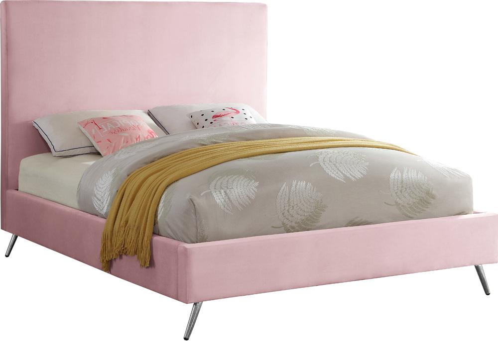 Meridian Furniture - Jasmine Pink Velvet Full Bed - JasminePink-F veiw 2