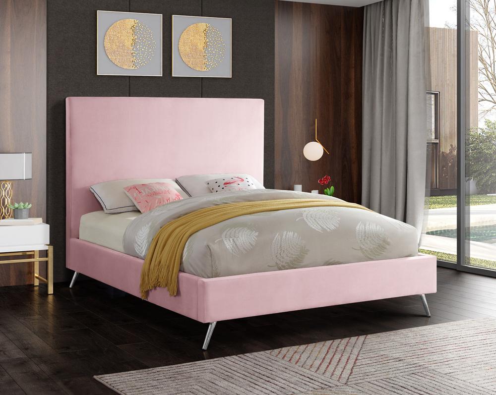 Meridian Furniture - Jasmine Pink Velvet Full Bed - JasminePink-F veiw 3