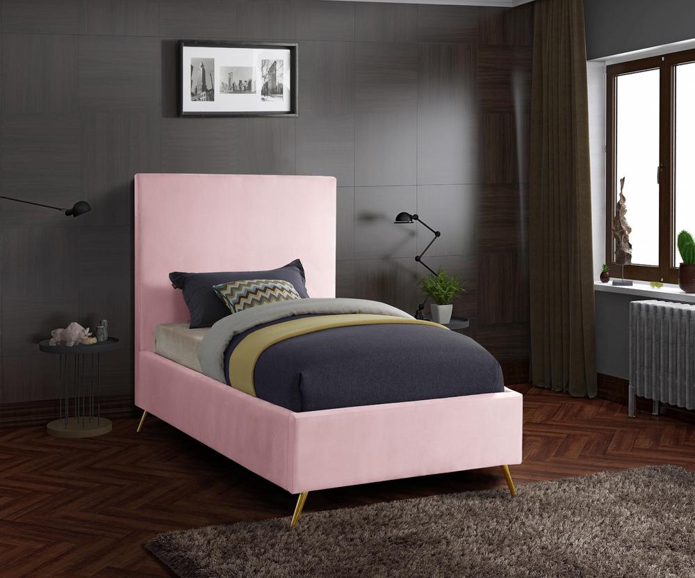 Meridian Furniture - Jasmine Pink Velvet Twin Bed - JasminePink-T veiw 2