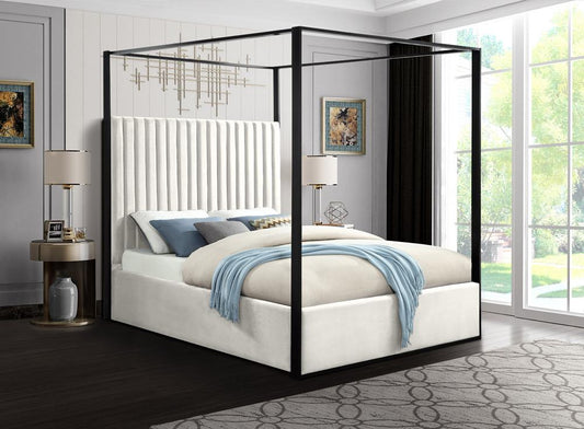 Meridian Furniture - Jax Cream Velvet King Bed - JaxCream-K veiw 2