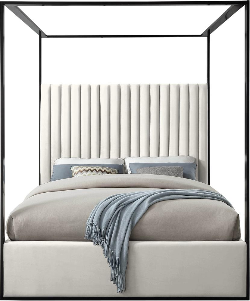 Meridian Furniture - Jax Cream Velvet King Bed - JaxCream-K veiw 3