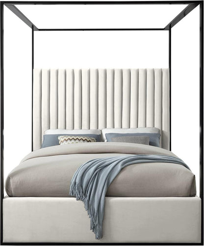 Meridian Furniture - Jax Cream Velvet King Bed - JaxCream-K veiw 3